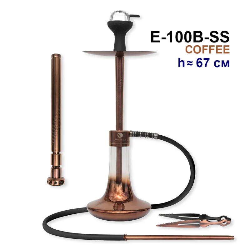 Кальян E-100B-SS, 67см (клик, полный комплект) stainless steel (COFFEE+COFFEE)