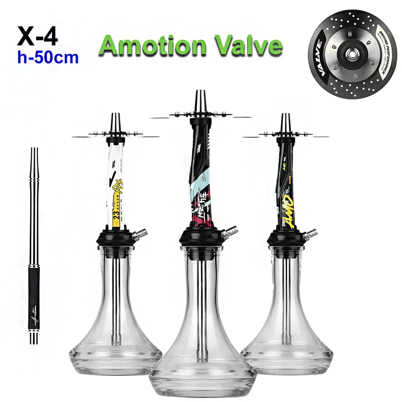 Кальян X-4 Amotion Valve, 50см фосфорн.колба (нерж.,полный комплект, составной) (Blue синий)