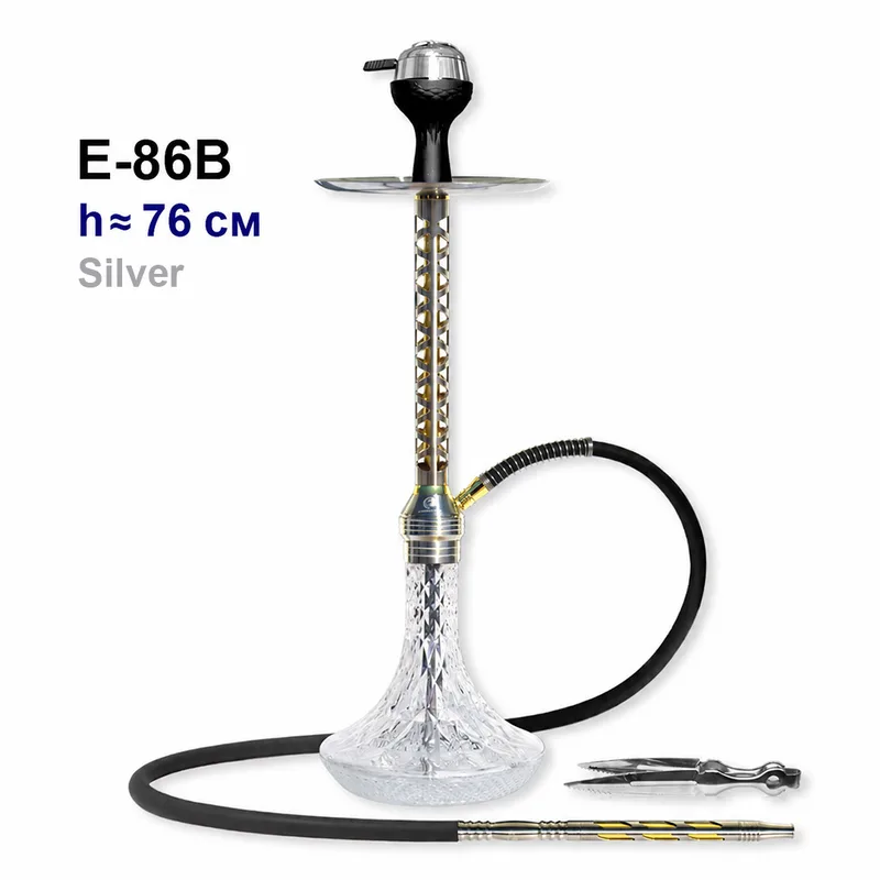 Кальян E-86B (клик, полный комплект) h~76cm (silver серебро)