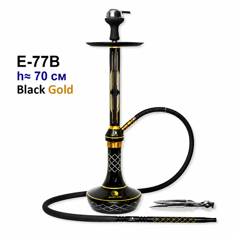 Кальян E-77B 70см (клик, полный комплект) (Black gold)