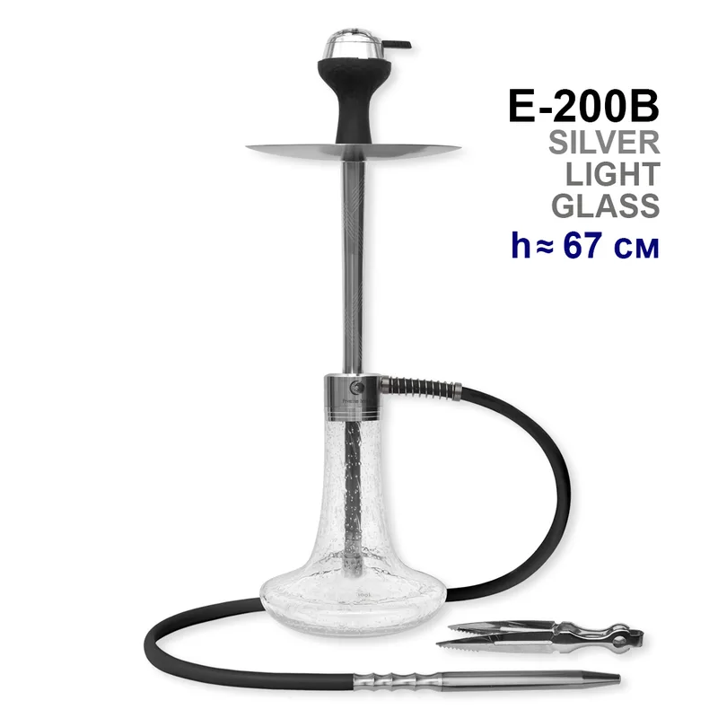 Кальян E-200B 67см (клик, полный комплект) aluminum alloy (SILVER+LIGHT GLASS)